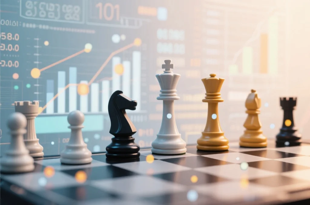 抽象的棋盘和策略点,象征战略规划
